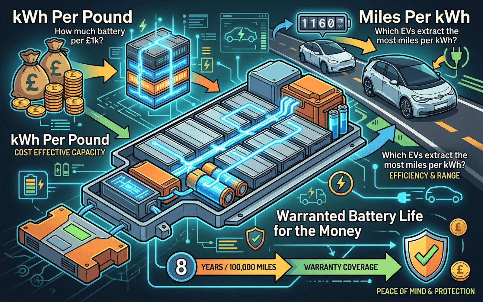EV Battery Value: kWh Per Pound, Miles Per kWh & Warranted Battery Life ...